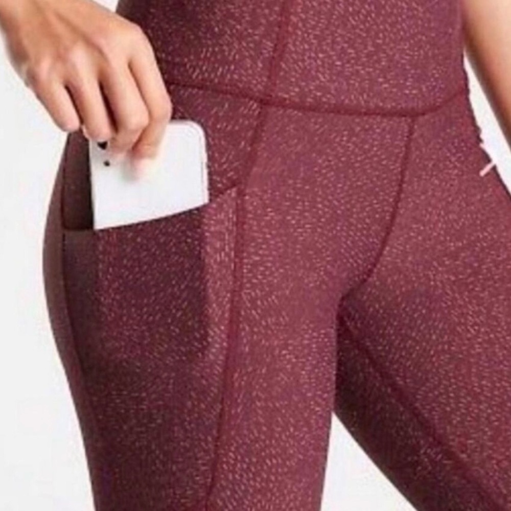 Athleta Salutation Stash Pocket Rainwater Tight Size XS Burgundy Printed - Picture 2 of 13